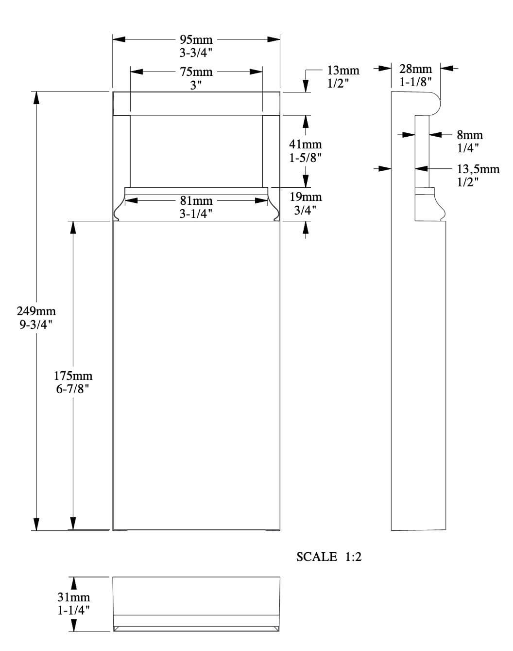 D310 | Socle pour encadrement de porte | 31 x 249 x 95 mm