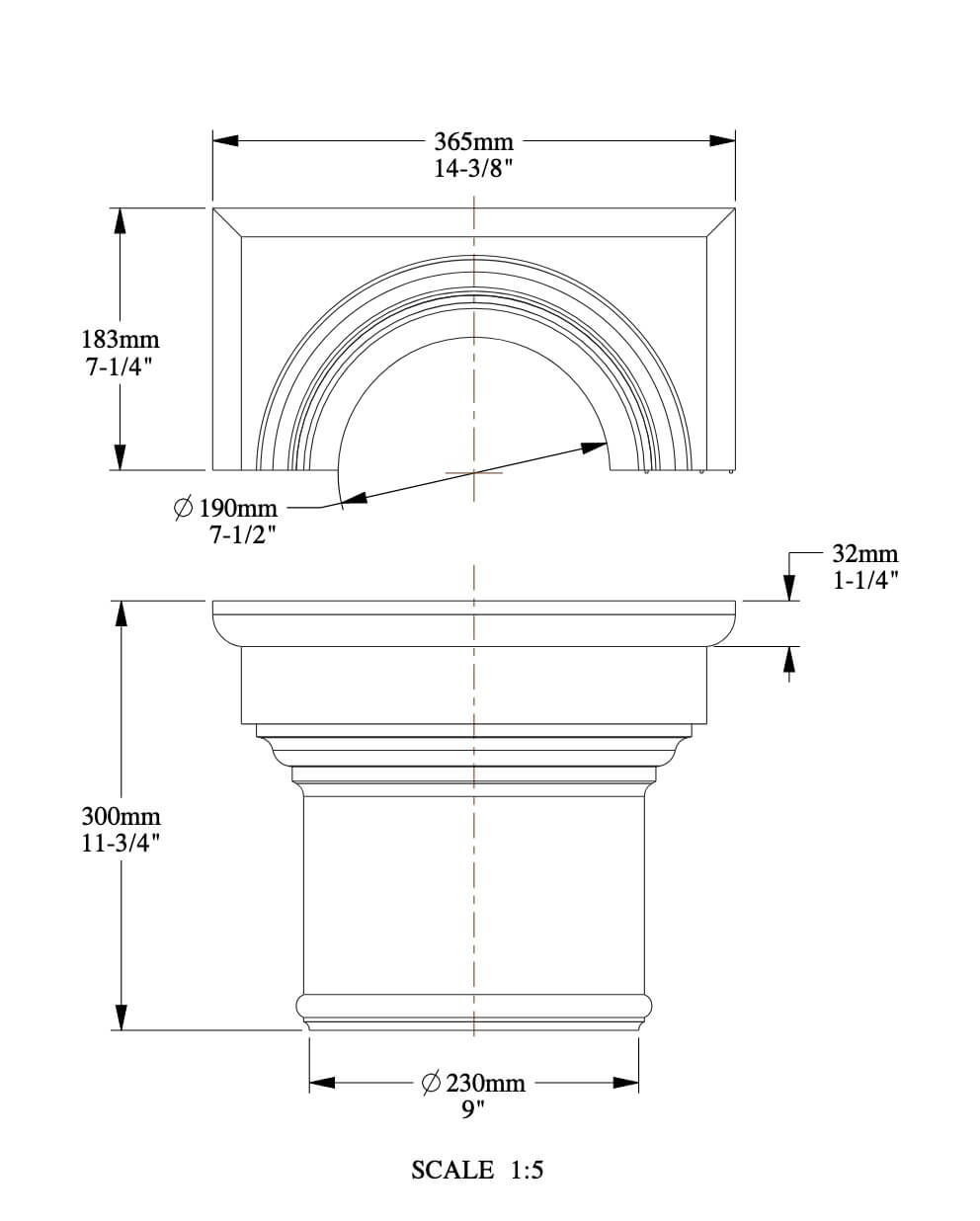 Mezzo capitello per colonne semisferiche | 183 x 300 x 365 mm | K1111