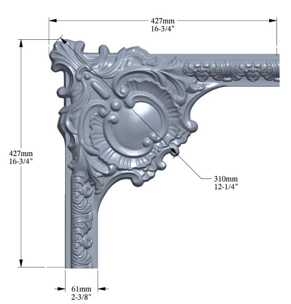 Élément d'angle P3020A pour cimaises P3020 | 425 x 40 x 425 mm