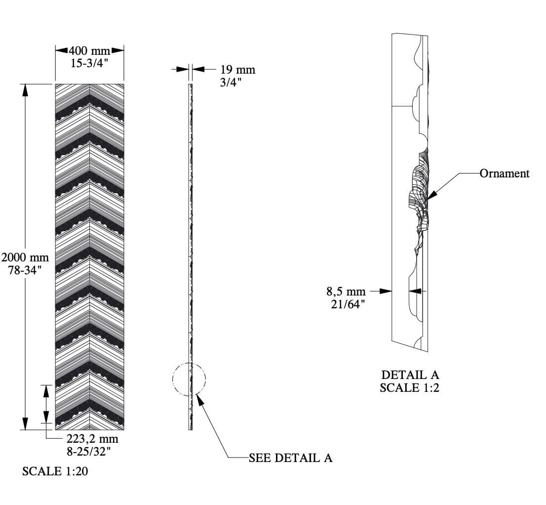 3D Paneel  | 400 x 20 x 2000 mm | W130 CHEVRON